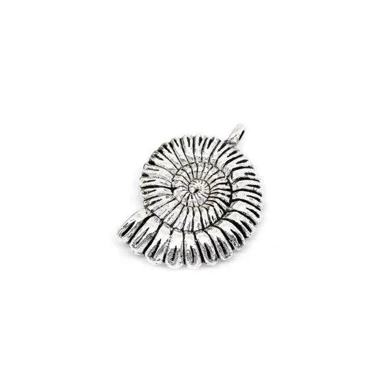 1 Pc Tibetan Silver Ammonite Fossil Spiral Sea Shell 37X27mm 3D Large Charms Pendants