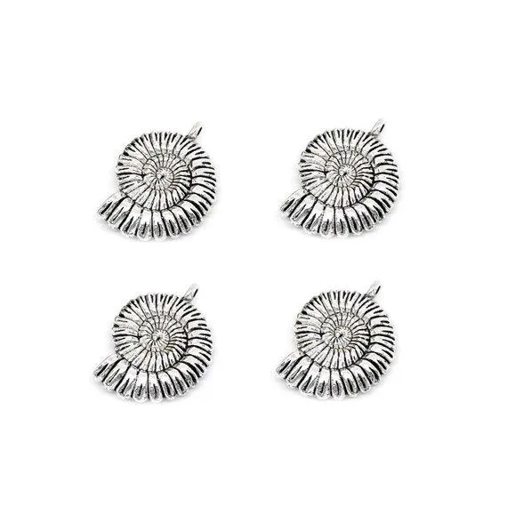 1 Pc Tibetan Silver Ammonite Fossil Spiral Sea Shell 37X27mm 3D Large Charms Pendants