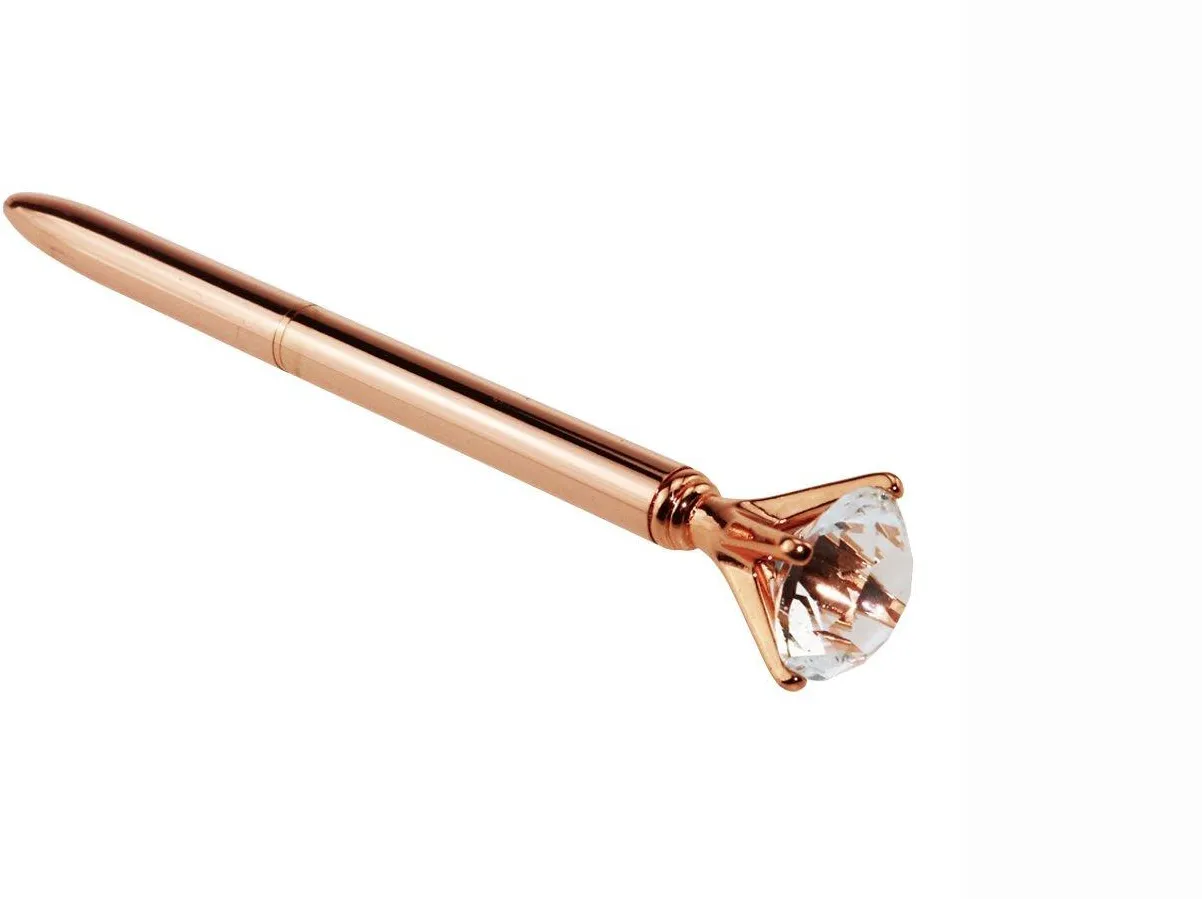 1 Rose Gold Pen with Big Diamond/Crystal,Metal Ballpoint Pen,Rose Gold Black Ink