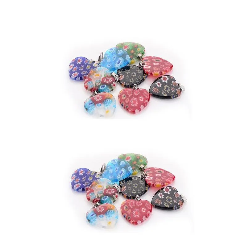 10 Pcs Millefiori Lampwork Glass Hearts Colours 22X20mm Charms Pendants