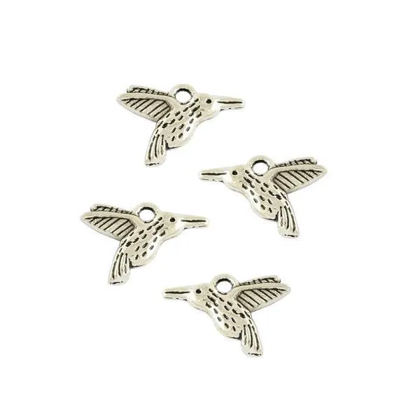 10 Pcs Tibetan Silver Bird Hovering Flying Humming 12mm x 17mm 3D Charms Pendants