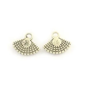 10 Pcs Tibetan Silver Chinese Fan 3D 9mm x 10mm Charms Pendants
