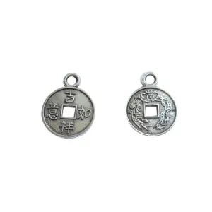 10 Pcs Tibetan Silver Coin Chinese Style Double Sided 17mm x 13mm Charms Pendants