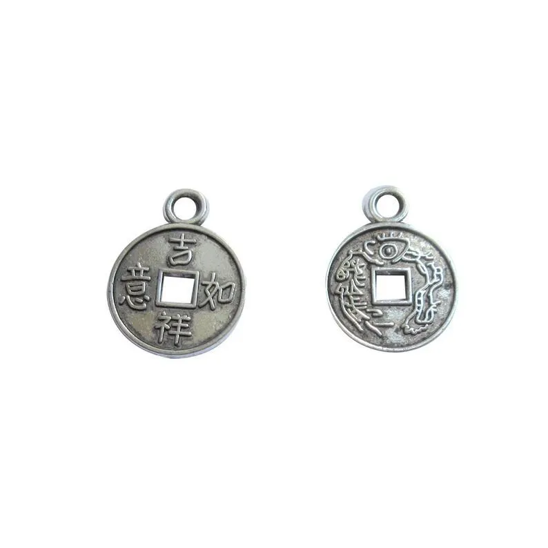 10 Pcs Tibetan Silver Coin Chinese Style Double Sided 17mm x 13mm Charms Pendants