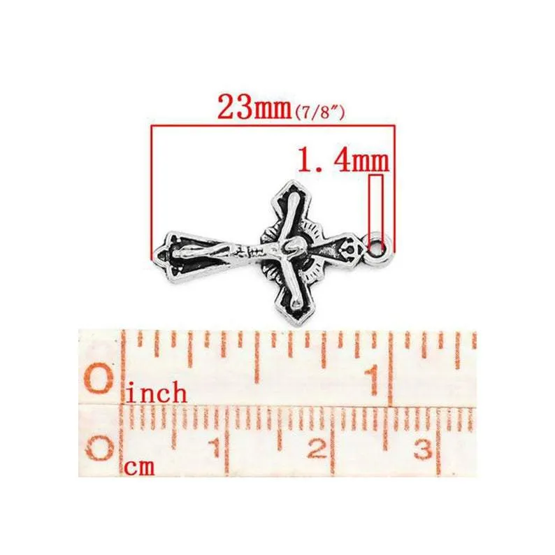 10 Pcs Tibetan Silver CROSS WITH JESUS CARVED 23mm x 15mm Charms Pendants, Lead & Nickel Free Metal Charms Pendants Beads
