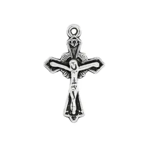 10 Pcs Tibetan Silver CROSS WITH JESUS CARVED 23mm x 15mm Charms Pendants, Lead & Nickel Free Metal Charms Pendants Beads