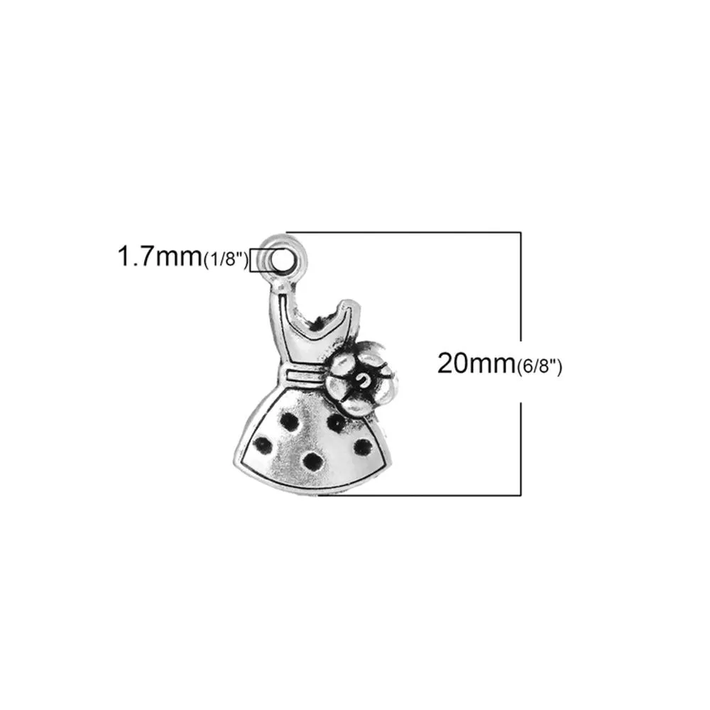 10 Pcs Tibetan Silver DRESS WITH FLOWER 20mm x 12mm Charms Pendants, Lead & Nickel Free Metal Charms Pendants Beads