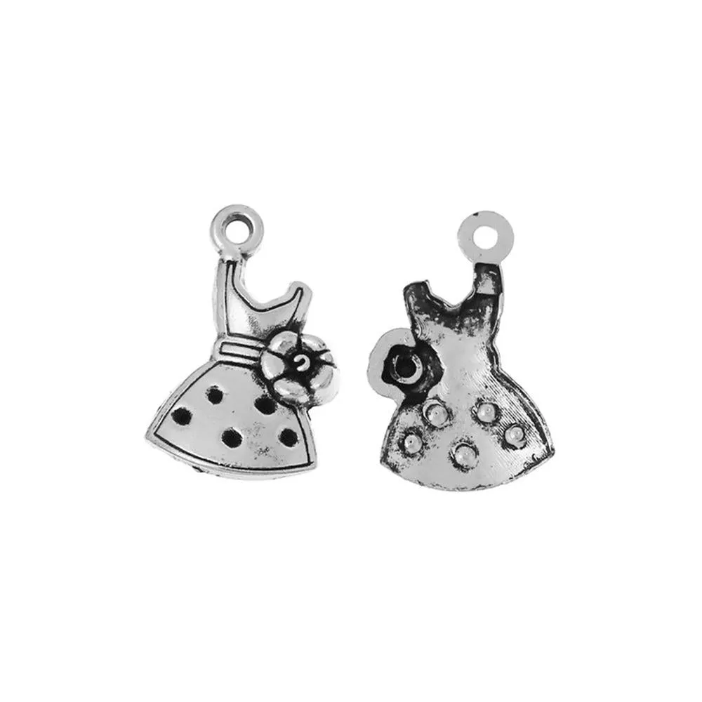 10 Pcs Tibetan Silver DRESS WITH FLOWER 20mm x 12mm Charms Pendants, Lead & Nickel Free Metal Charms Pendants Beads