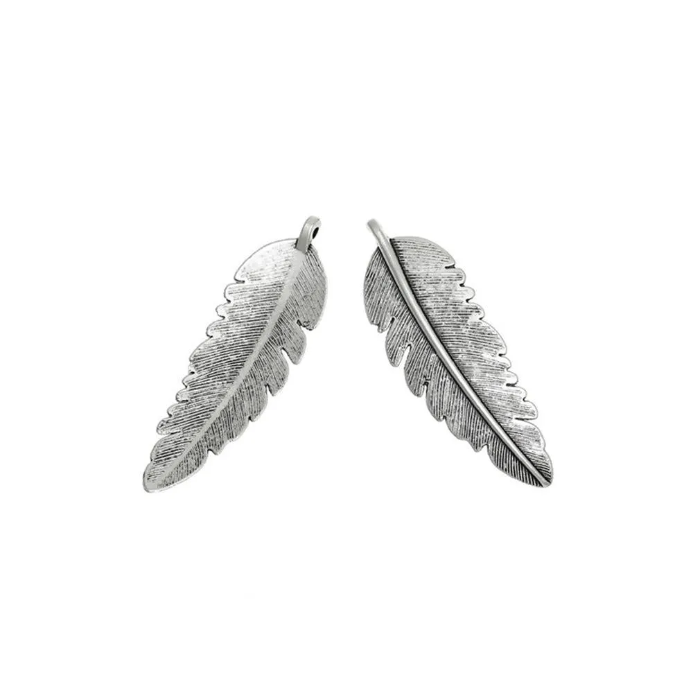 10 Pcs Tibetan Silver FEATHER 54mm x 18mm Charms Pendants, Lead & Nickel Free Metal Charms Pendants Beads