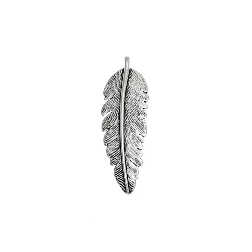 10 Pcs Tibetan Silver FEATHER 54mm x 18mm Charms Pendants, Lead & Nickel Free Metal Charms Pendants Beads