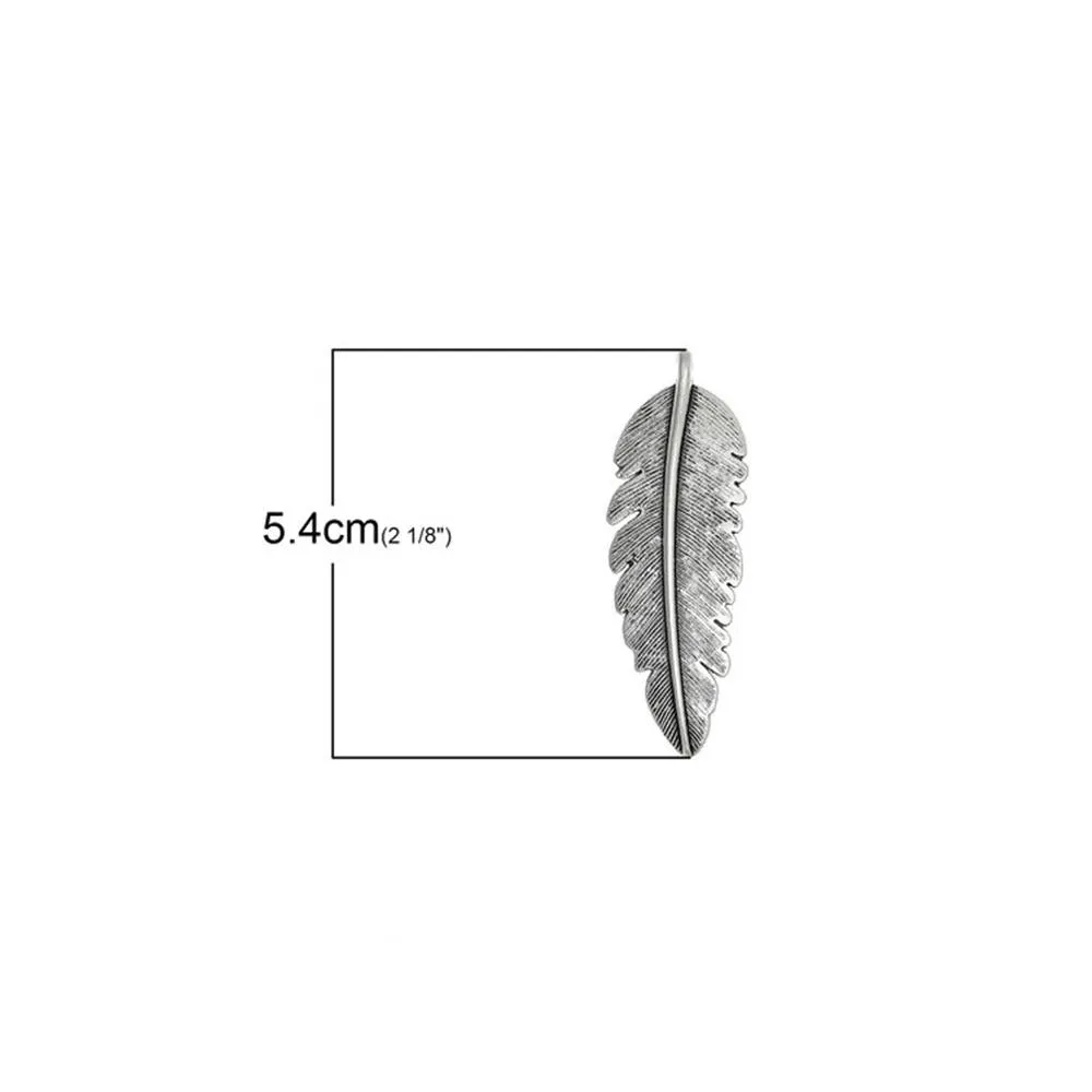 10 Pcs Tibetan Silver FEATHER 54mm x 18mm Charms Pendants, Lead & Nickel Free Metal Charms Pendants Beads