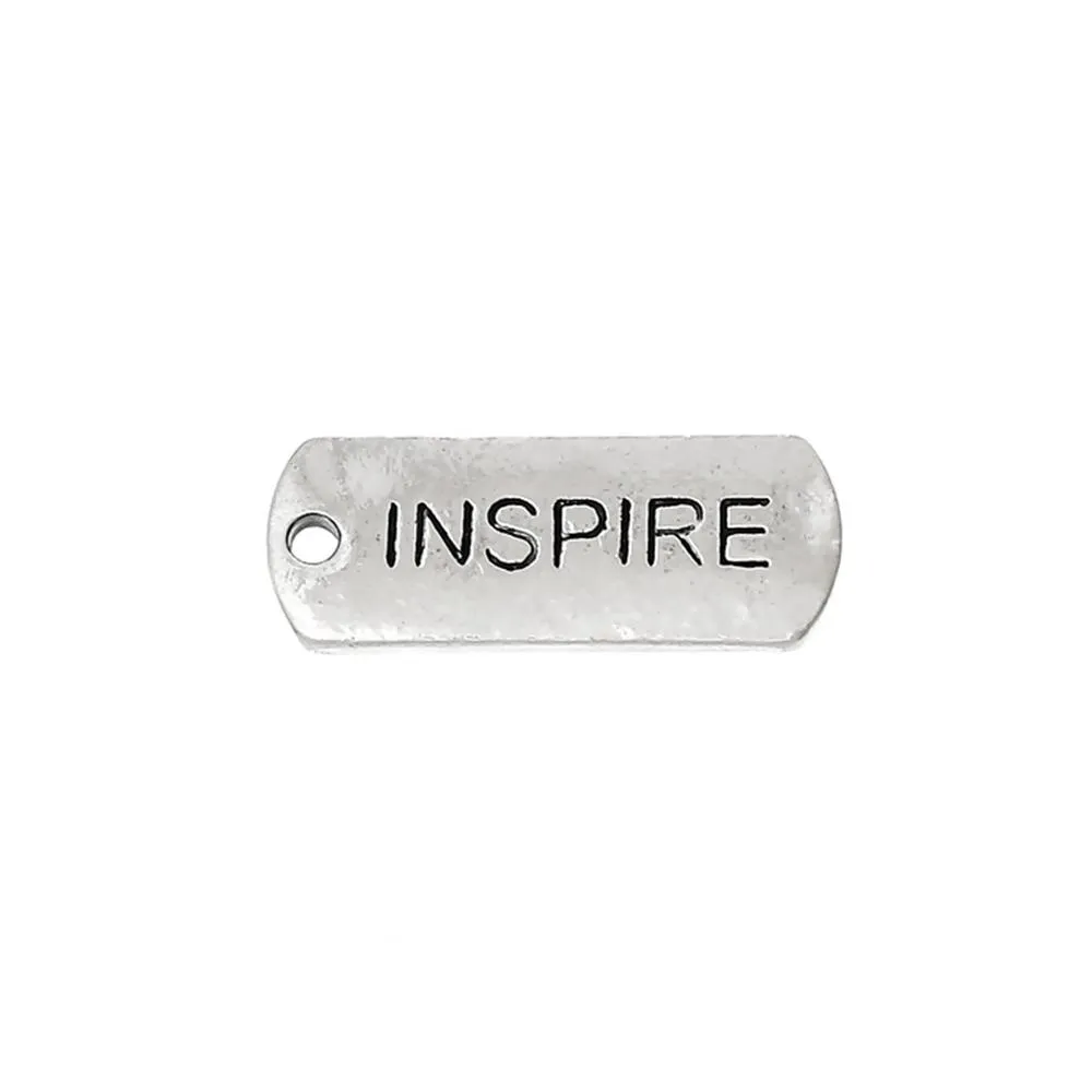 10 Pcs Tibetan Silver INSPIRE 21mm x 8mm Charms Pendants, Lead & Nickel Free Metal Charms Pendants Beads