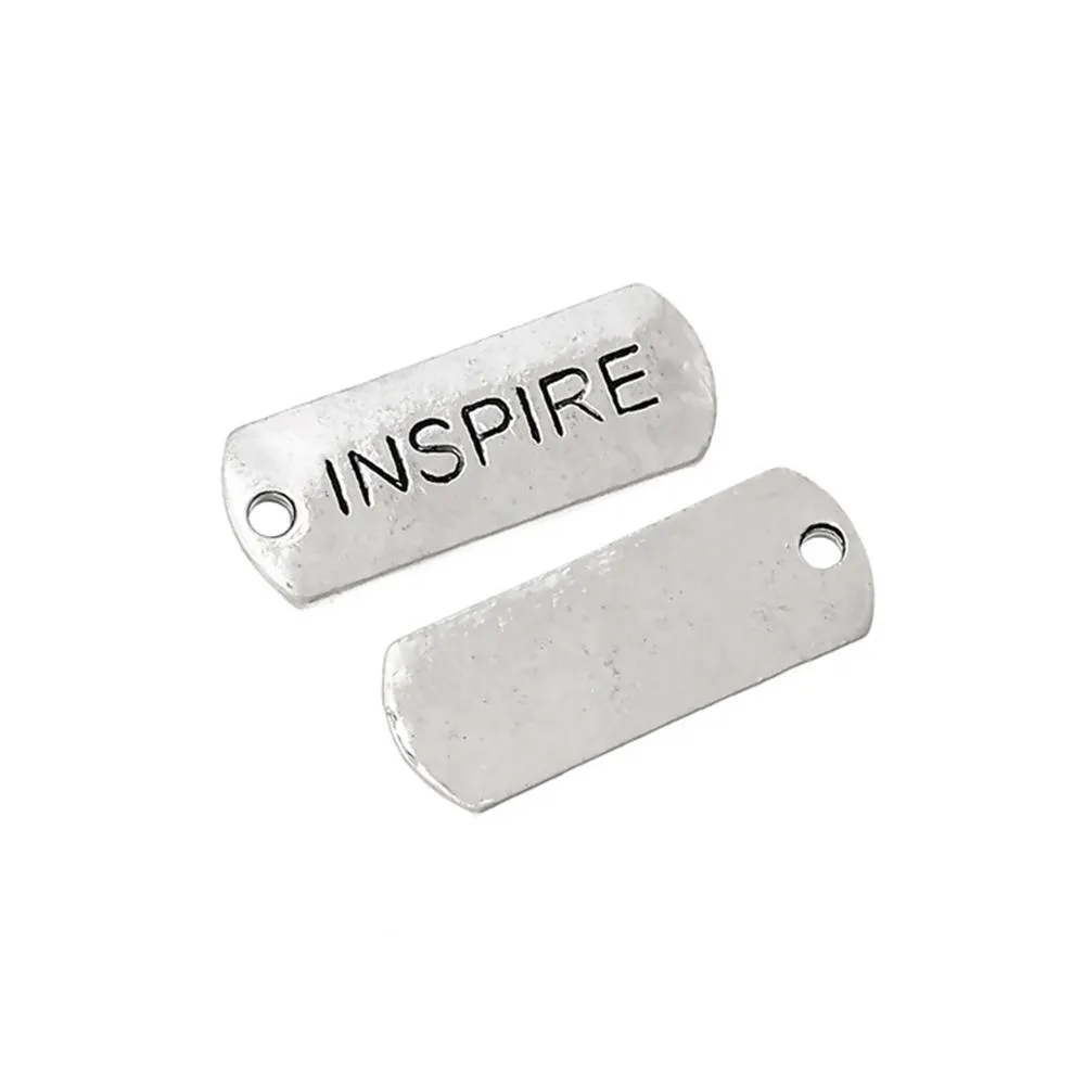 10 Pcs Tibetan Silver INSPIRE 21mm x 8mm Charms Pendants, Lead & Nickel Free Metal Charms Pendants Beads