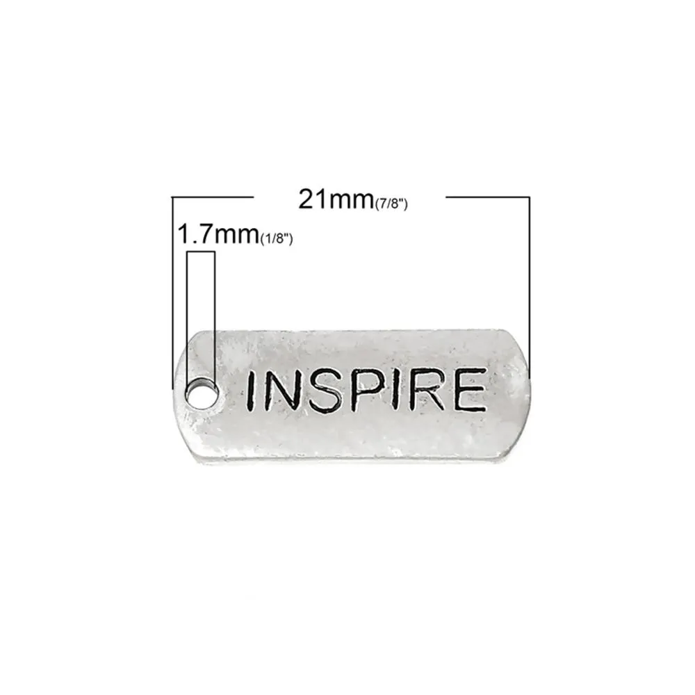 10 Pcs Tibetan Silver INSPIRE 21mm x 8mm Charms Pendants, Lead & Nickel Free Metal Charms Pendants Beads