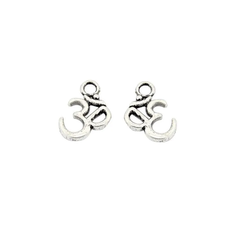 10 Pcs Tibetan Silver OHM / OM Double Sided 16mm x 11mm Charms Pendants