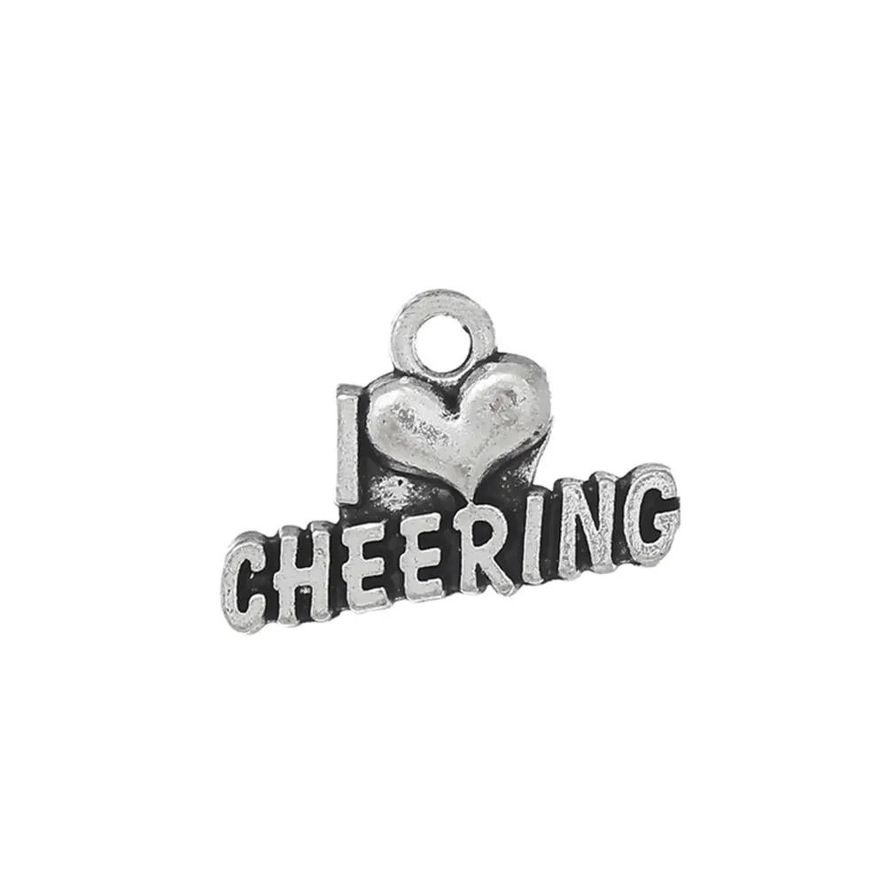 10 Pcs Tibetan Silver "I LOVE CHEER LEADING" 20mm x 13mm Charms Pendants, Lead & Nickel Free Metal Charms Pendants Beads