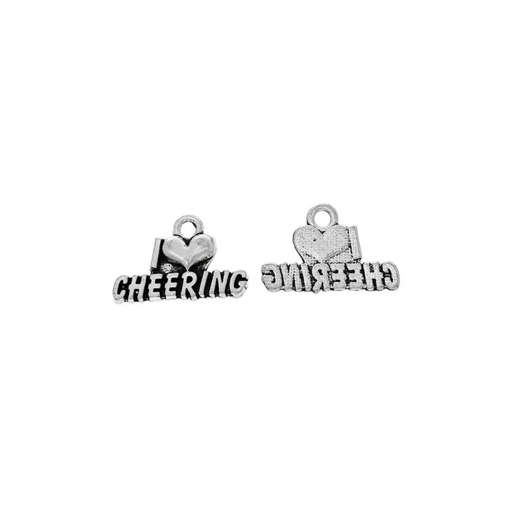 10 Pcs Tibetan Silver "I LOVE CHEER LEADING" 20mm x 13mm Charms Pendants, Lead & Nickel Free Metal Charms Pendants Beads