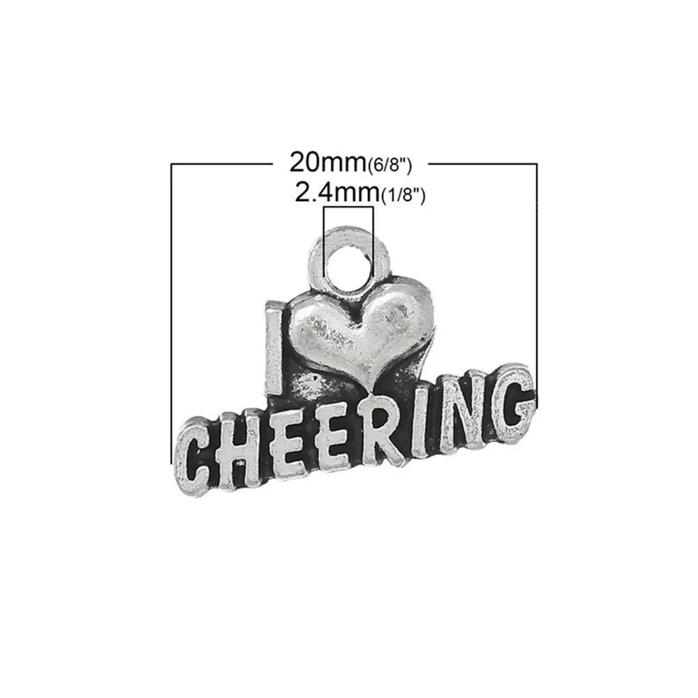 10 Pcs Tibetan Silver "I LOVE CHEER LEADING" 20mm x 13mm Charms Pendants, Lead & Nickel Free Metal Charms Pendants Beads