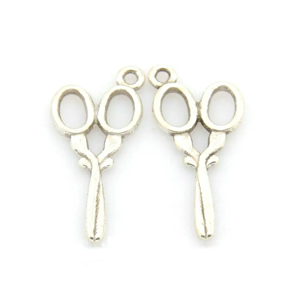 10 Pcs Tibetan Silver Scissors Sewing Hairdressing 30mm x 14mm 3D Charms Pendants