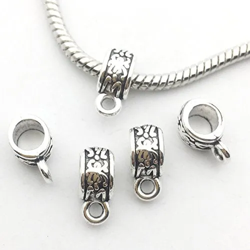 100g (about 125pcs) Mixed Antique Tibetan Silver Bail Tube Beads,Spacer Bead，Bail beads，Bead Hanger Fit Charm European Bracelet Pendant M79