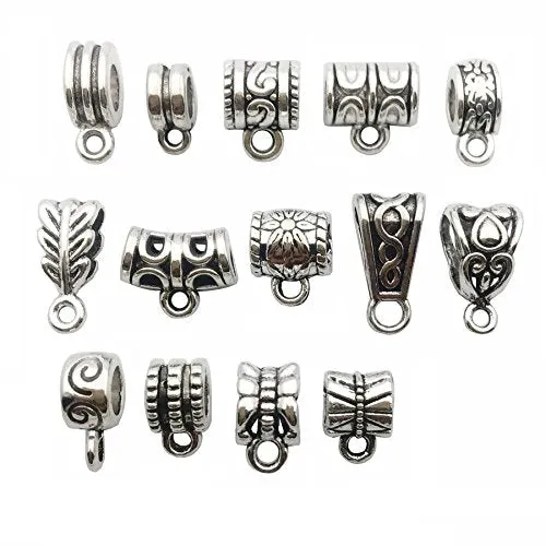 100g (about 125pcs) Mixed Antique Tibetan Silver Bail Tube Beads,Spacer Bead，Bail beads，Bead Hanger Fit Charm European Bracelet Pendant M79