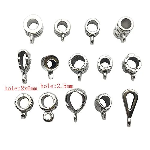 100g (about 125pcs) Mixed Antique Tibetan Silver Bail Tube Beads,Spacer Bead，Bail beads，Bead Hanger Fit Charm European Bracelet Pendant M79