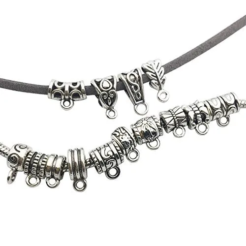 100g (about 125pcs) Mixed Antique Tibetan Silver Bail Tube Beads,Spacer Bead，Bail beads，Bead Hanger Fit Charm European Bracelet Pendant M79