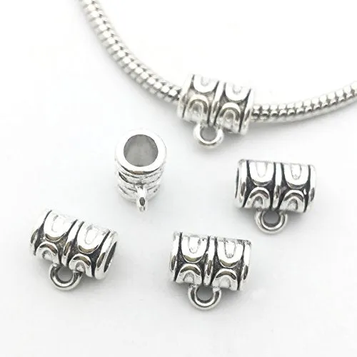 100g (about 125pcs) Mixed Antique Tibetan Silver Bail Tube Beads,Spacer Bead，Bail beads，Bead Hanger Fit Charm European Bracelet Pendant M79