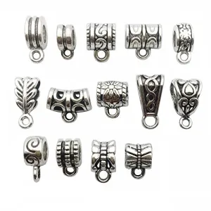 100g (about 125pcs) Mixed Antique Tibetan Silver Bail Tube Beads,Spacer Bead，Bail beads，Bead Hanger Fit Charm European Bracelet Pendant M79