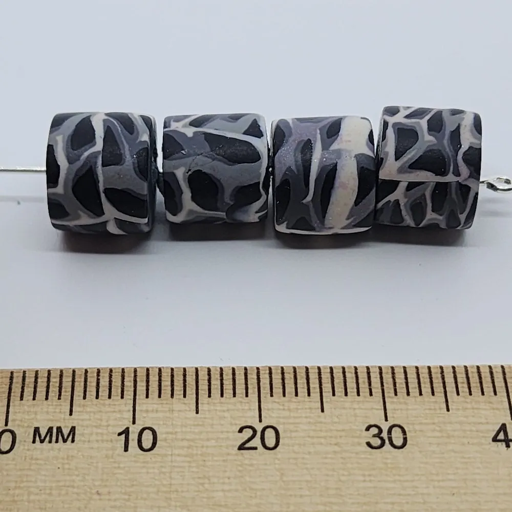 10mm Tube Fimo Beads (10) - Animal Print Black