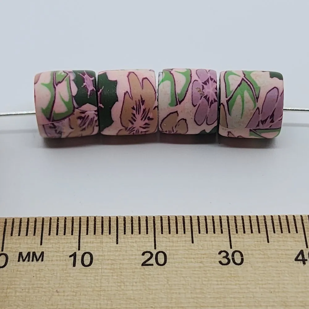10mm Tube Fimo Beads (10) - Vintage Floral