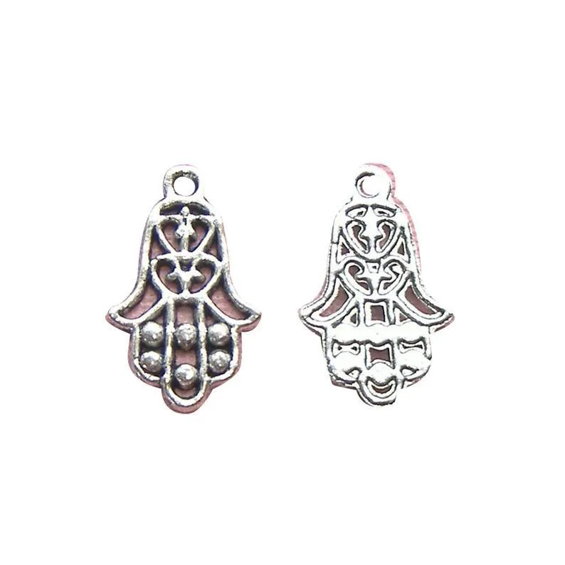 10Pcs Tibetan Silver Hamsa Hand Talisman For Protection 22mm x 15mm Charms Pendants