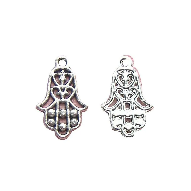 10Pcs Tibetan Silver Hamsa Hand Talisman For Protection 22mm x 15mm Charms Pendants