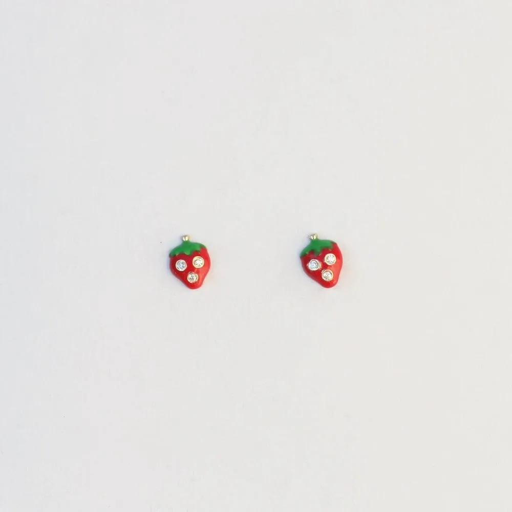 14K Enamel Strawberry Post Earrings