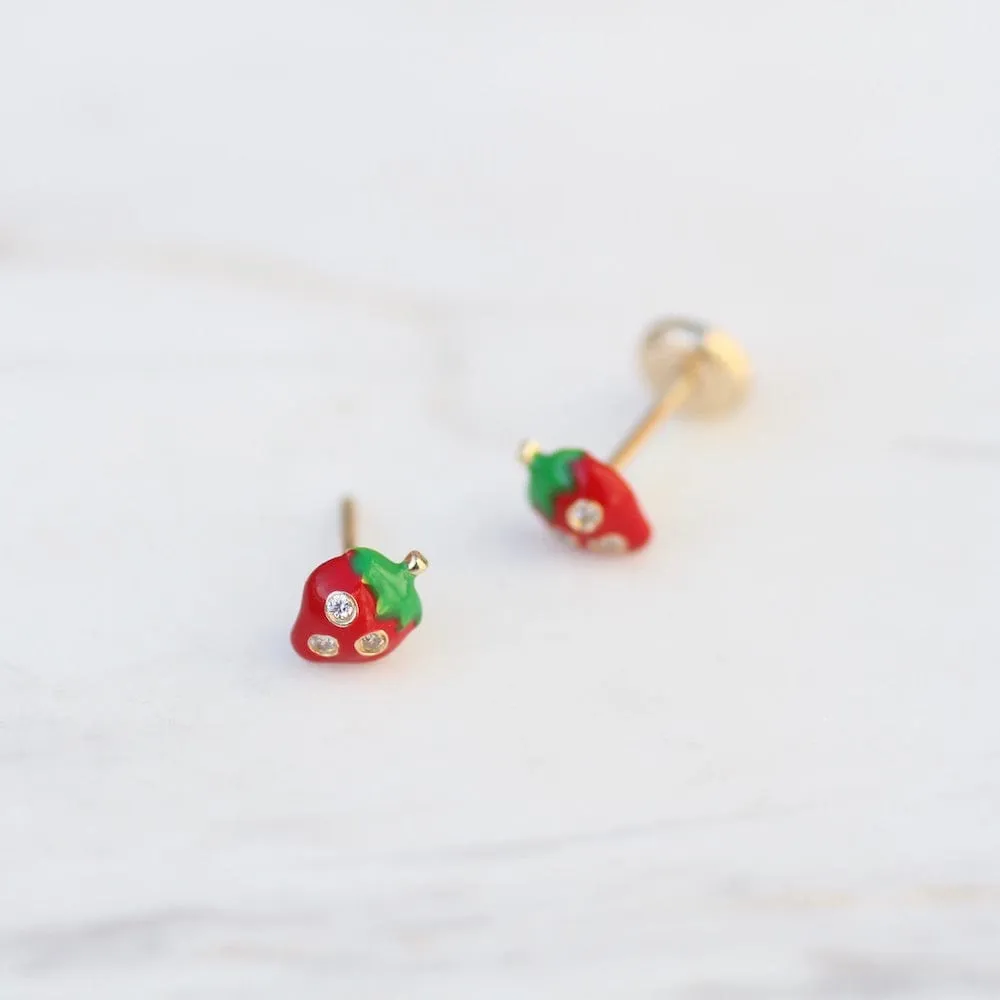 14K Enamel Strawberry Post Earrings