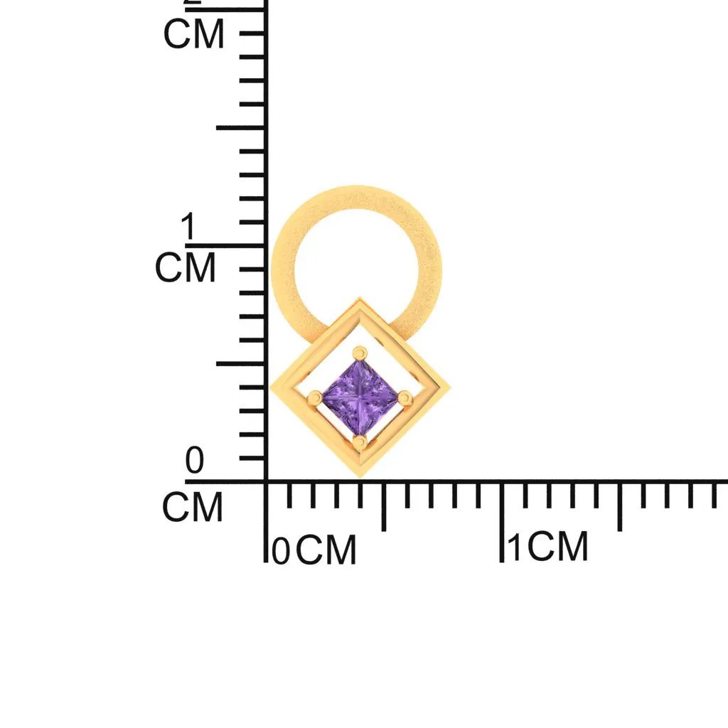 14k Gold Earrings With A Circle And Square Engraved With Violet Stone