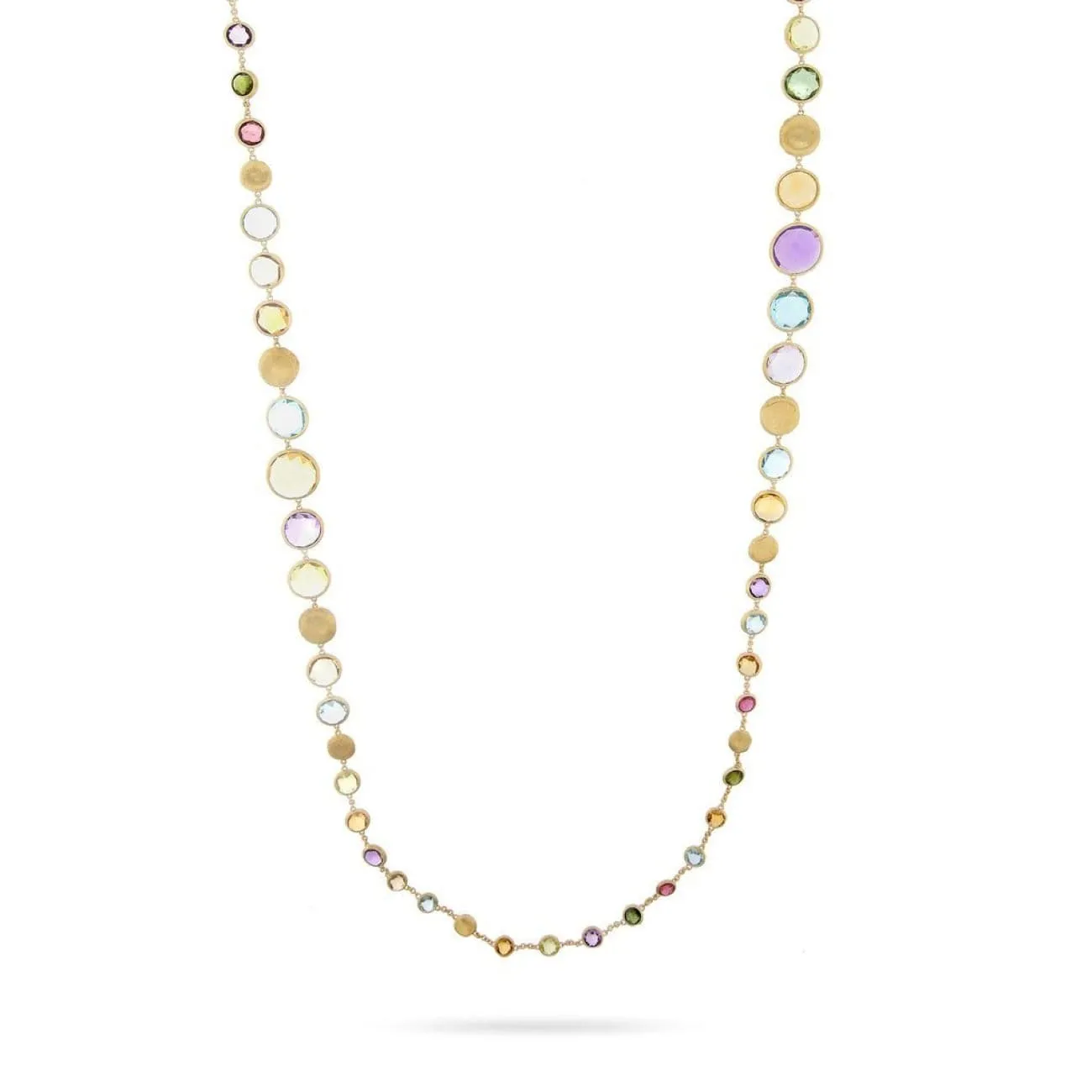 18K Yellow Gold Multicolor Gemstone Graduated Necklace