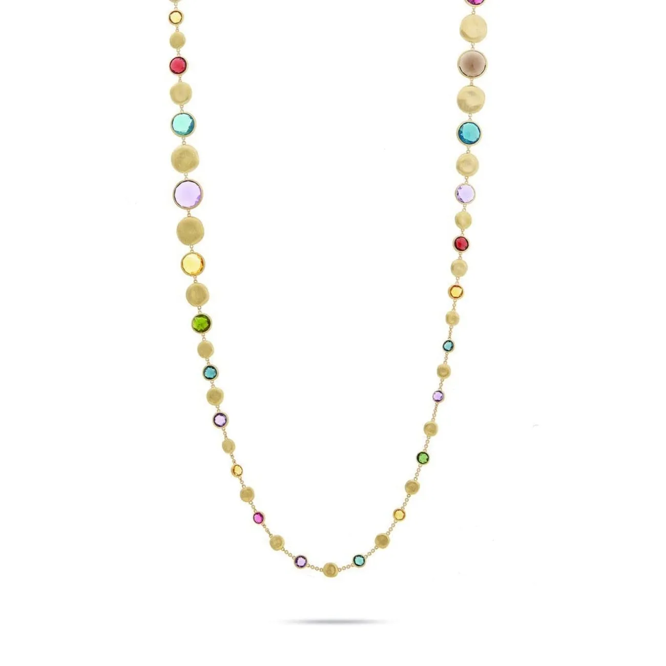 18K Yellow Gold with Bold Gemstone Graduated Long Necklace