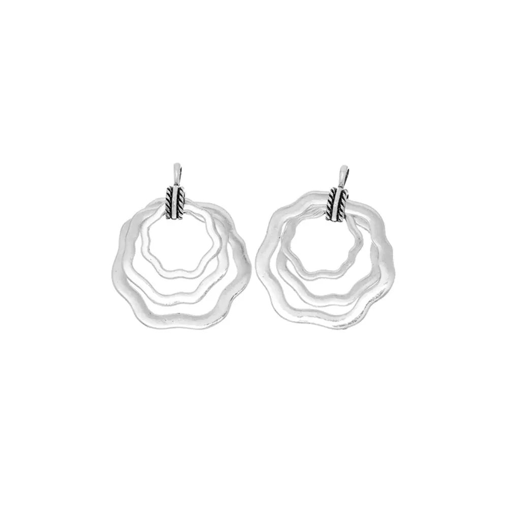 2 Pcs Tibetan Silver THREE FLOWERS CIRCLES 57mm x 46mm Charms Pendants, Lead & Nickel Free Metal Charms Pendants Beads