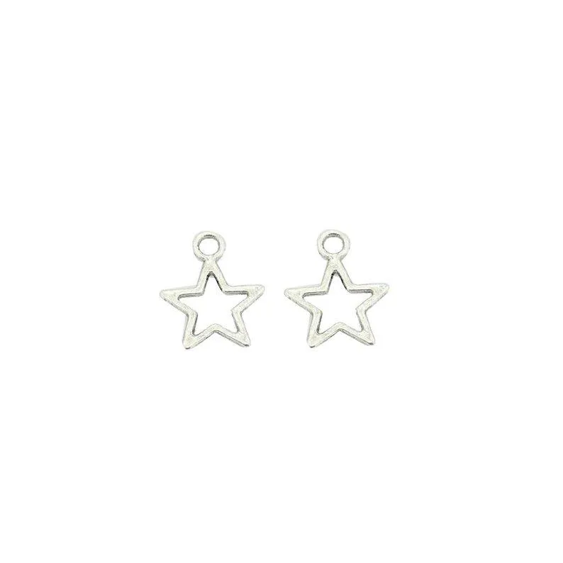20 Pcs Tibetan Silver Star Cut Out Outline 14.5mm x 12mm 3D Charms Pendants