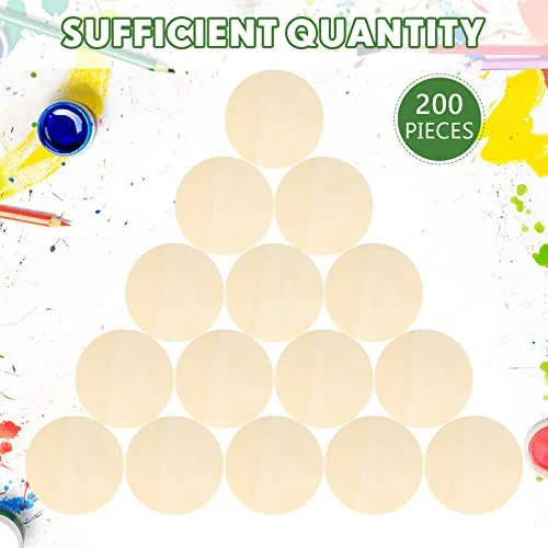 200 Pieces Unfinished Blank Wood Circle Pendants Round Disc Circle Wood Pieces Round Wooden Disk with Hole Small Wooden Pendant for Craft Decoration Embellishment (Diameter 4 Inch, Aperture 0.12 Inch)