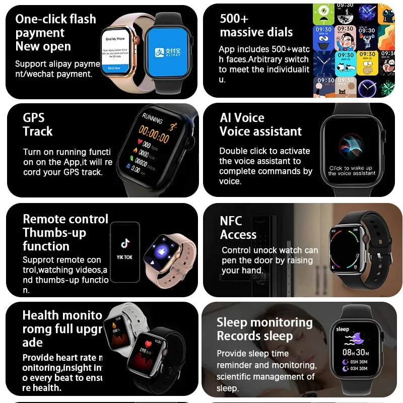 2022 New Smart Watch Women NFC Smartwatch Men Women Bluetooth Call Waterproof Wireless Charging HD Screen For Apple Xiaomi  Box