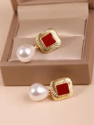 27 Retro Square Pearl Drop Earrings