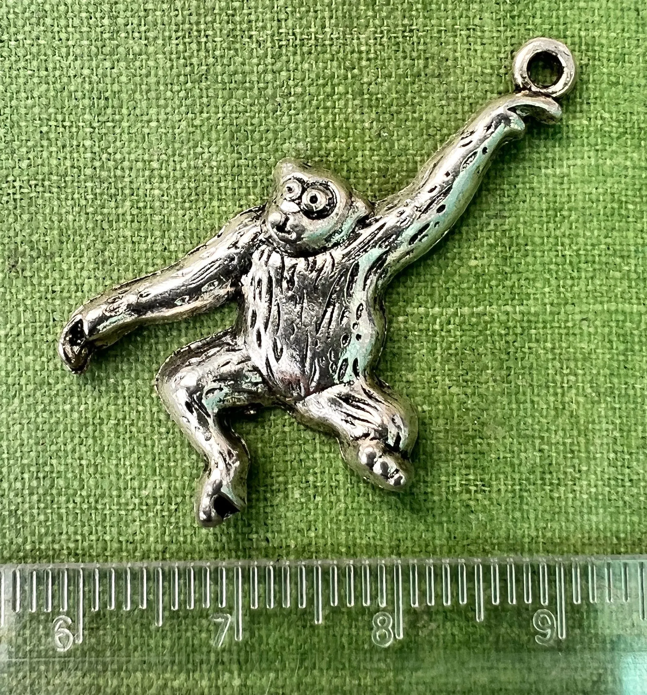3 Leaping Monkeys 3.5cm wide Silver Tone  Charms / Pendants
