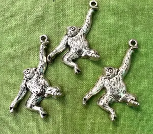 3 Leaping Monkeys 3.5cm wide Silver Tone  Charms / Pendants