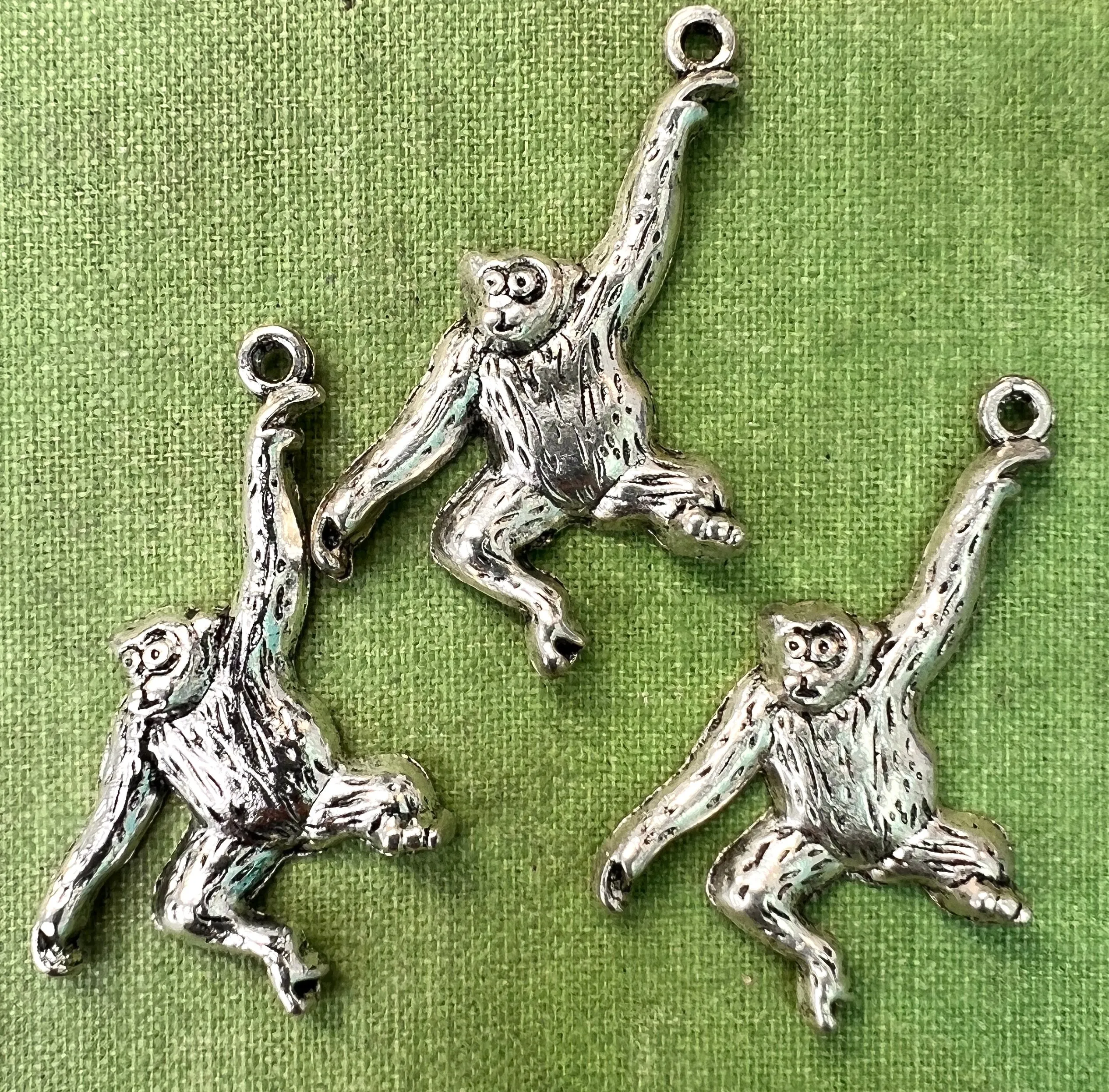 3 Leaping Monkeys 3.5cm wide Silver Tone  Charms / Pendants