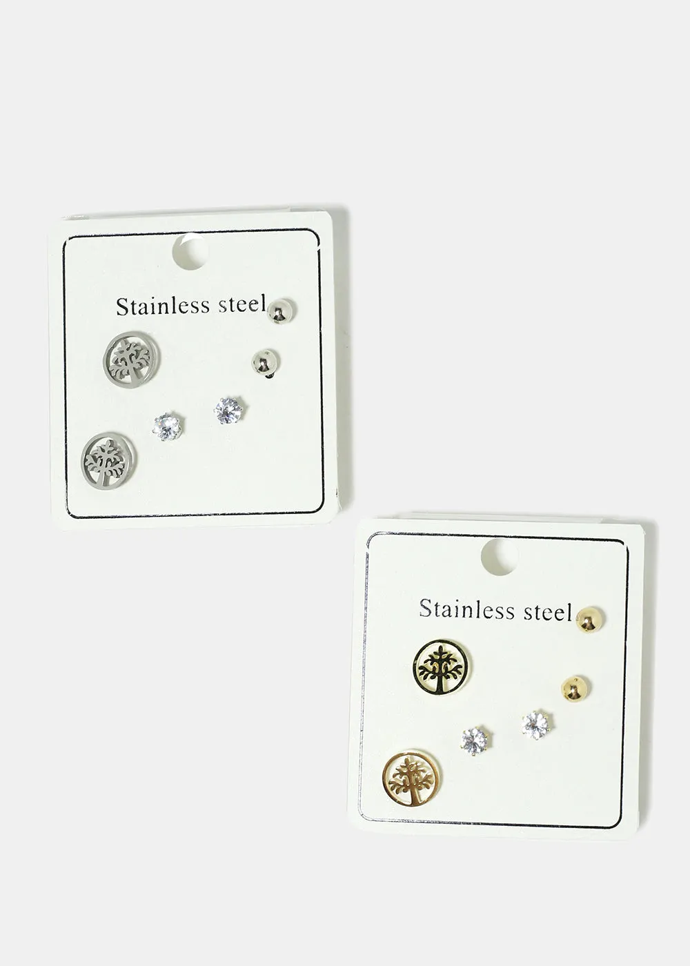 3-Pair Stainless Steel Stud Earrings