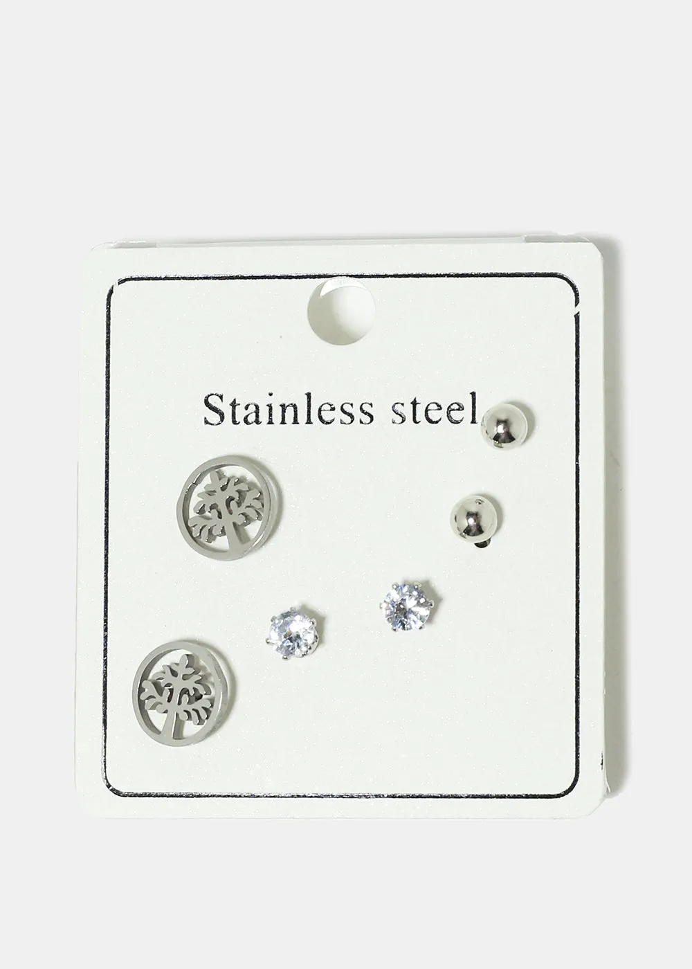 3-Pair Stainless Steel Stud Earrings
