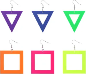 3 Pairs 80s 90s Neon Earrings for Women Glow Party Accessories Colorful Lightning Dangle Earrings Pendant Acrylic Drop Dangle, Retro Square Earring, Scene Decorations, Glow Outfit Costume