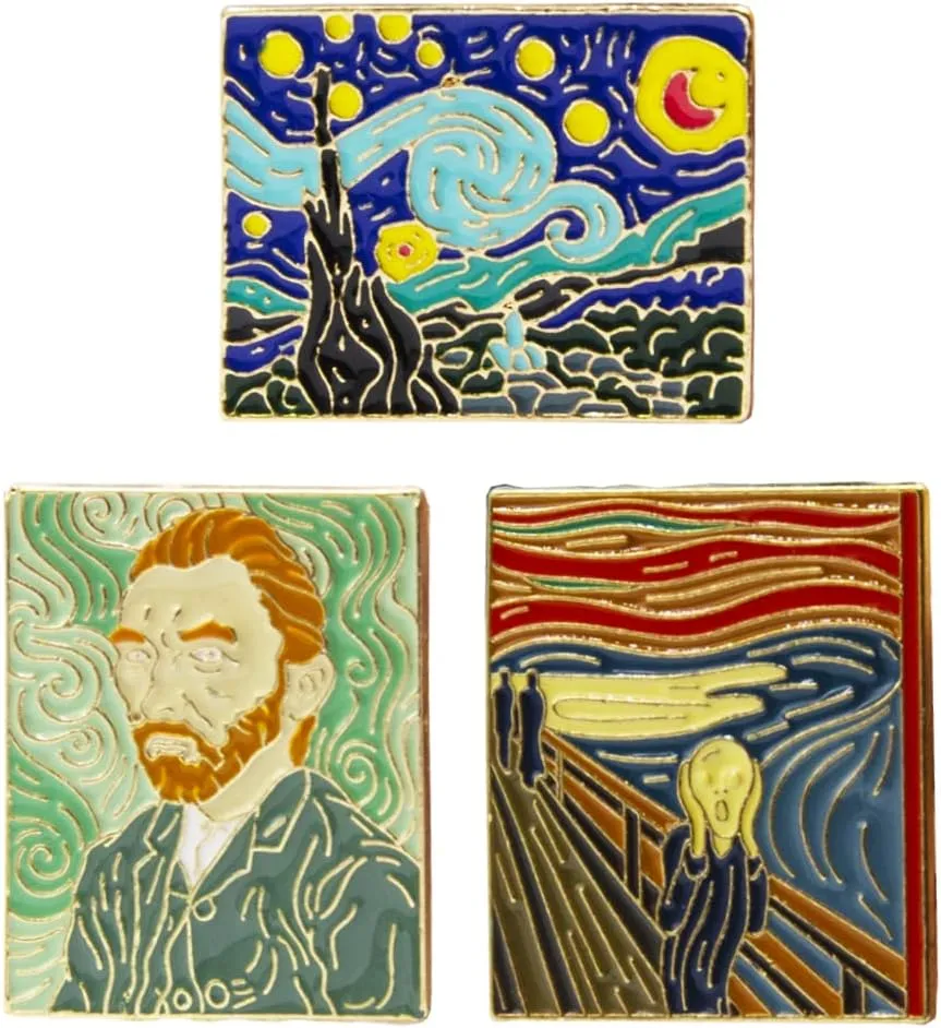 3 PCs Van Gogh Starry Night Painting Enamel Lapel Pin Art Pins